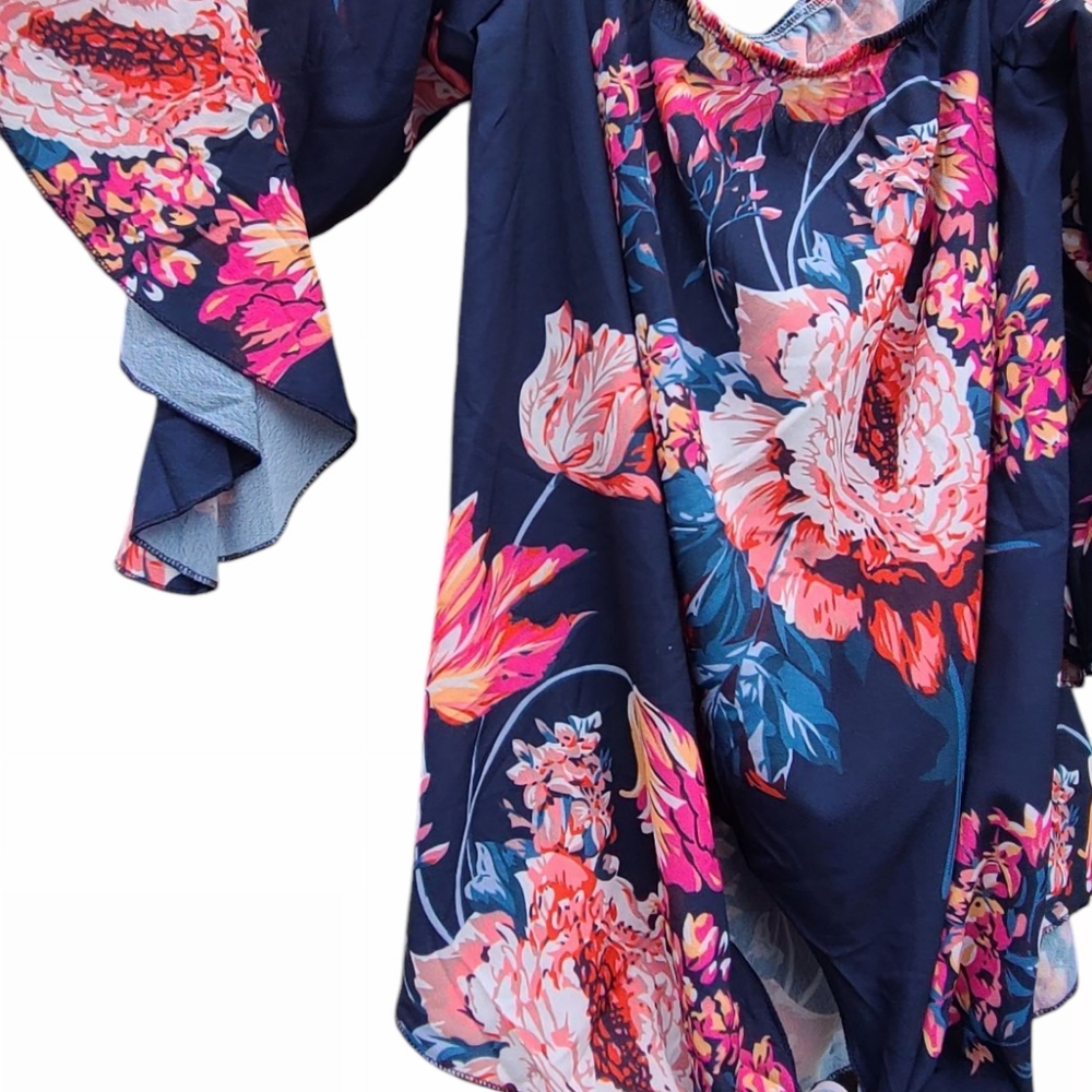 Women's Off-The-Shoulder Vibrant Floral Blouse - Size Large - Picture 8 of 15